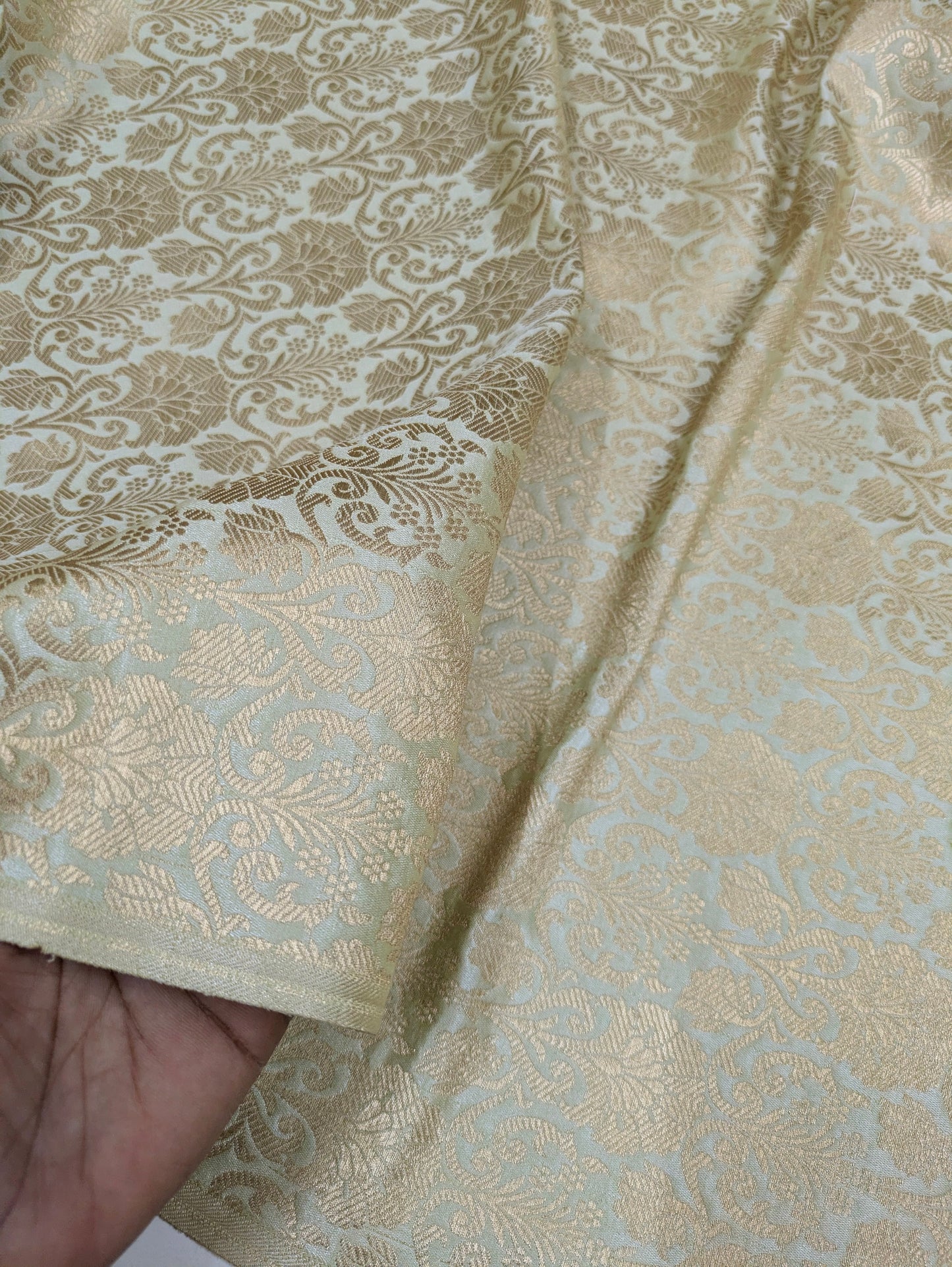 Indian Banarasi Brocade Fabric, Sage Green Gold Wedding dress fabric, Renaissance fabric, Fashion fabric, Theatre costume - NFAF171