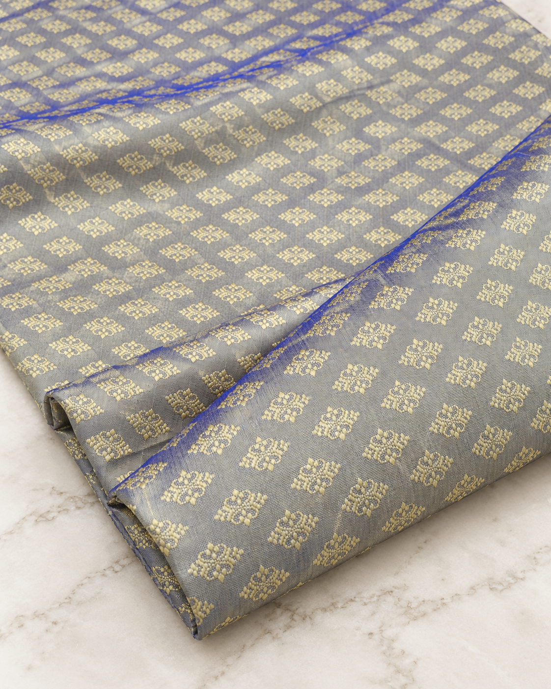 Indian Banarasi Brocade Fabric, Grayish Blue damask jacquard fabric, Wedding fabric, Historical fabric, Fabric by the yard/meter - NFAF174
