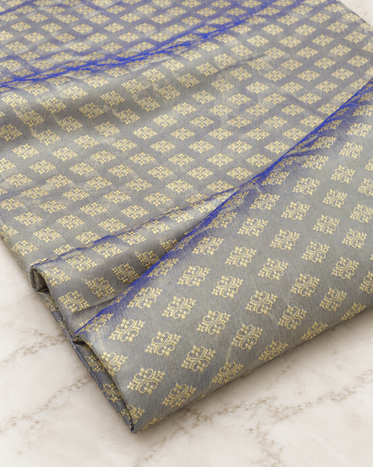 Indian Banarasi Brocade Fabric, Grayish Blue damask jacquard fabric, Wedding fabric, Historical fabric, Fabric by the yard/meter - NFAF174
