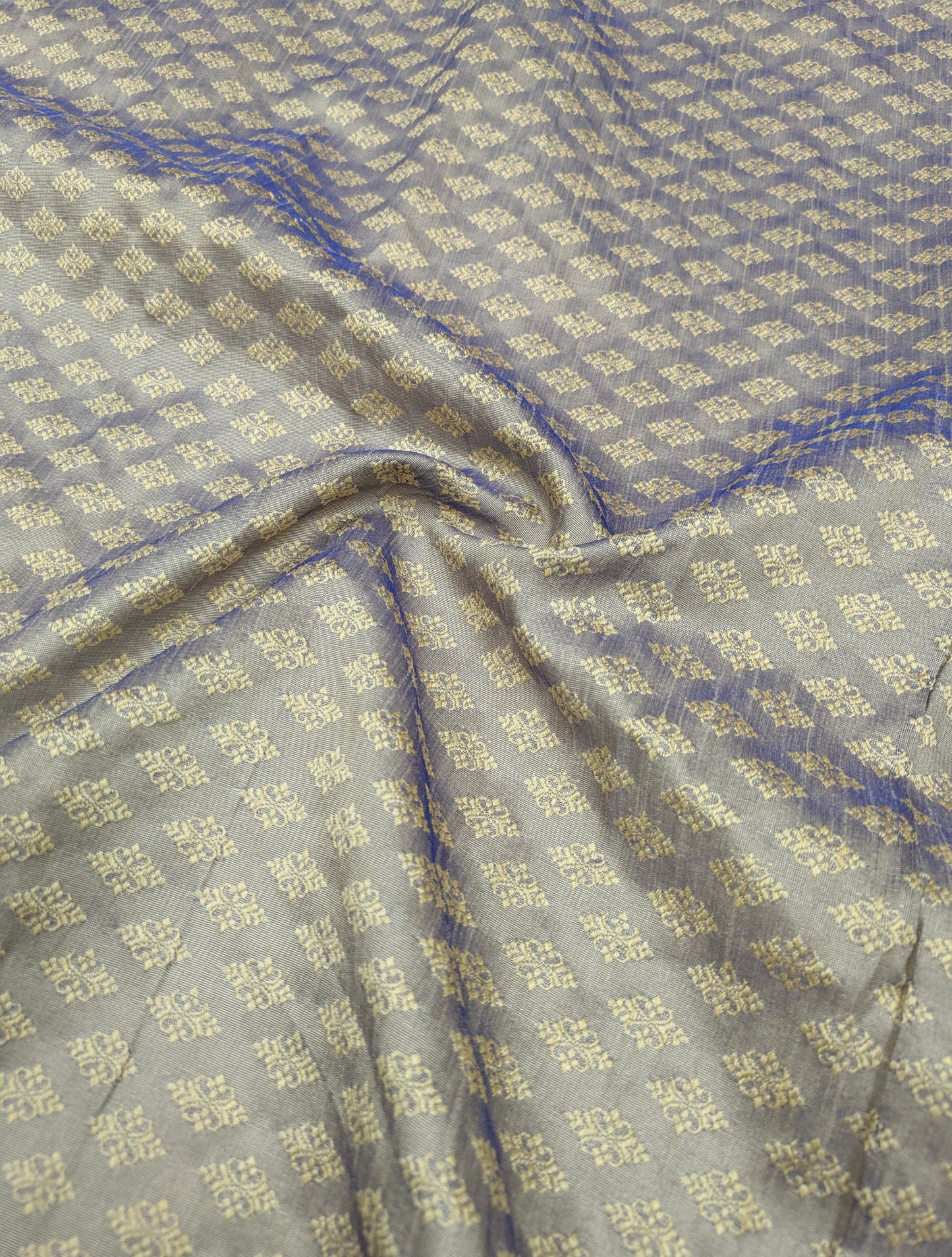 Indian Banarasi Brocade Fabric, Grayish Blue damask jacquard fabric, Wedding fabric, Historical fabric, Fabric by the yard/meter - NFAF174