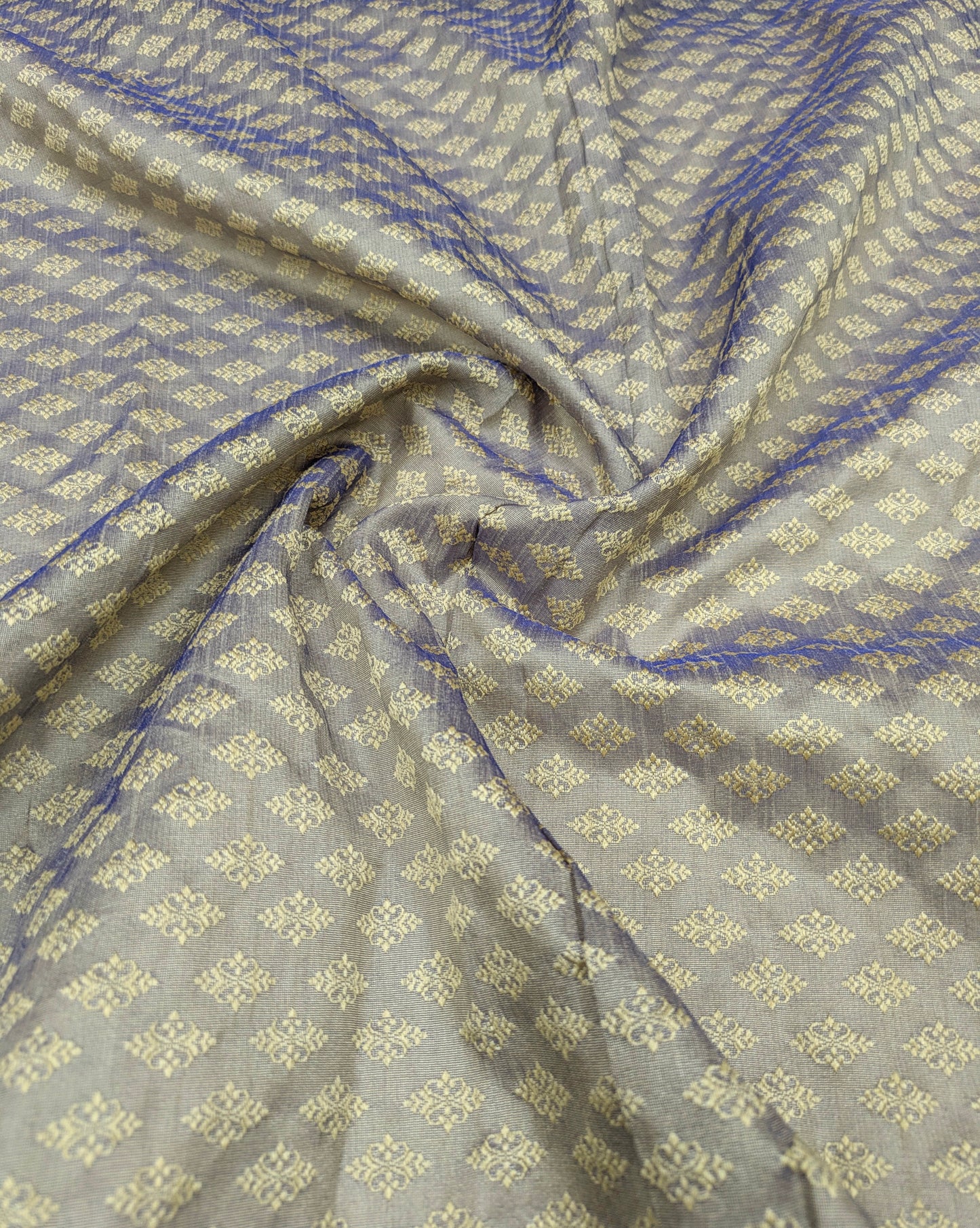 Indian Banarasi Brocade Fabric, Grayish Blue damask jacquard fabric, Wedding fabric, Historical fabric, Fabric by the yard/meter - NFAF174