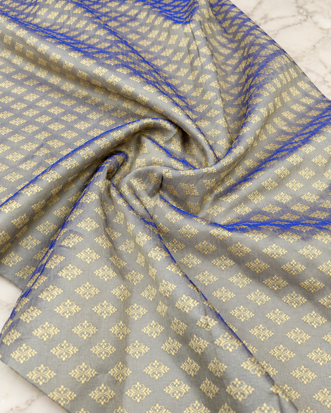 Indian Banarasi Brocade Fabric, Grayish Blue damask jacquard fabric, Wedding fabric, Historical fabric, Fabric by the yard/meter - NFAF174