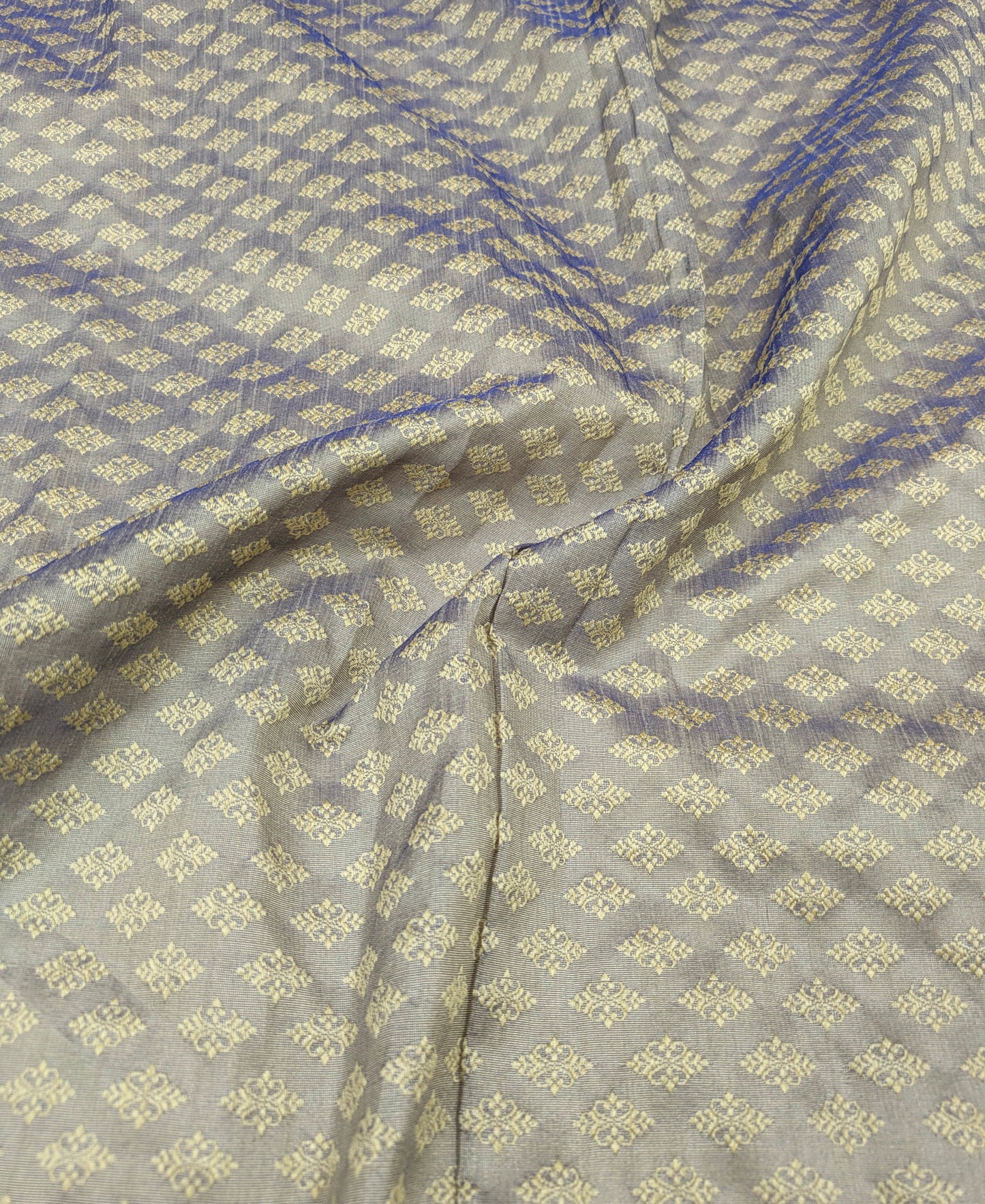 Indian Banarasi Brocade Fabric, Grayish Blue damask jacquard fabric, Wedding fabric, Historical fabric, Fabric by the yard/meter - NFAF174