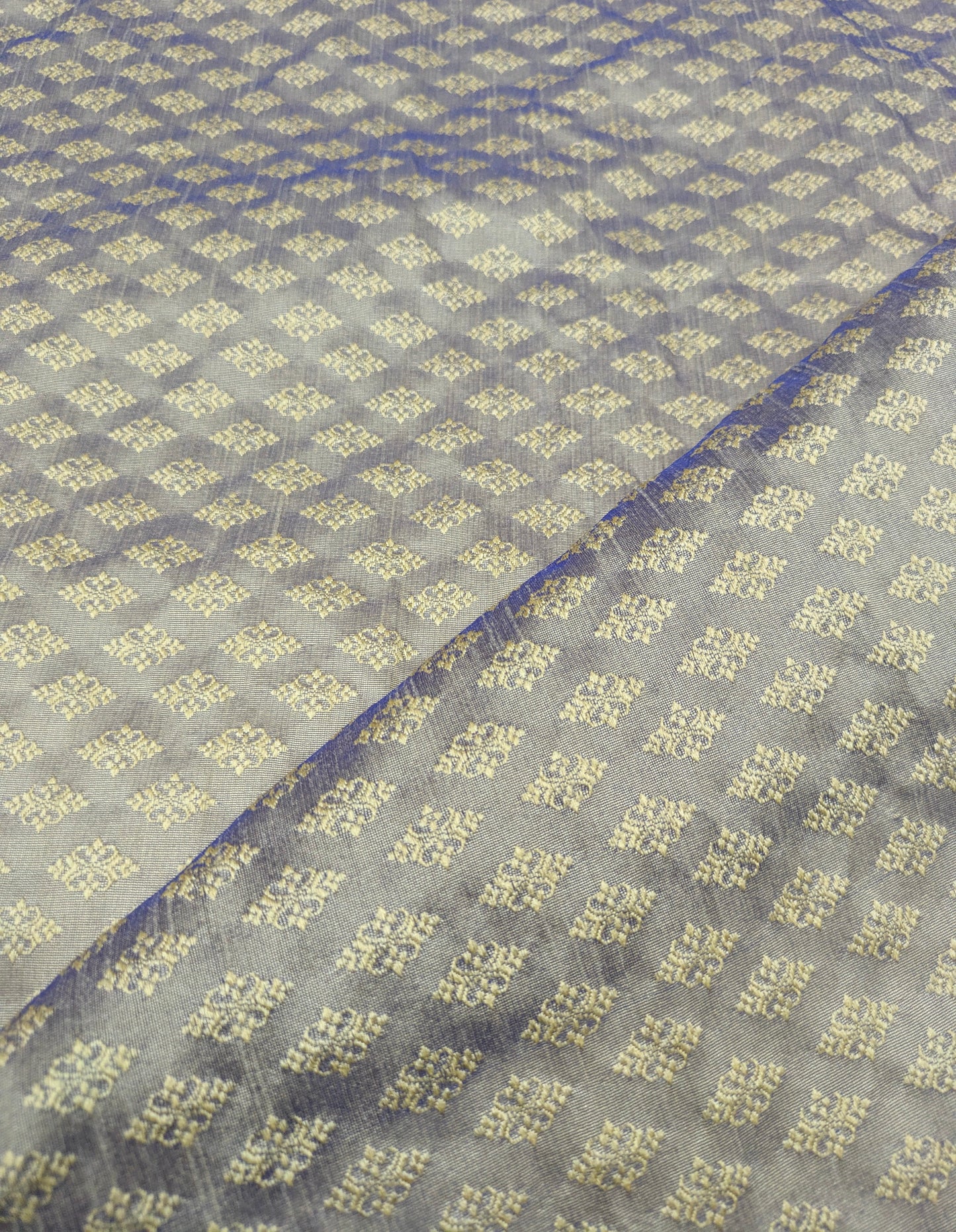 Indian Banarasi Brocade Fabric, Grayish Blue damask jacquard fabric, Wedding fabric, Historical fabric, Fabric by the yard/meter - NFAF174