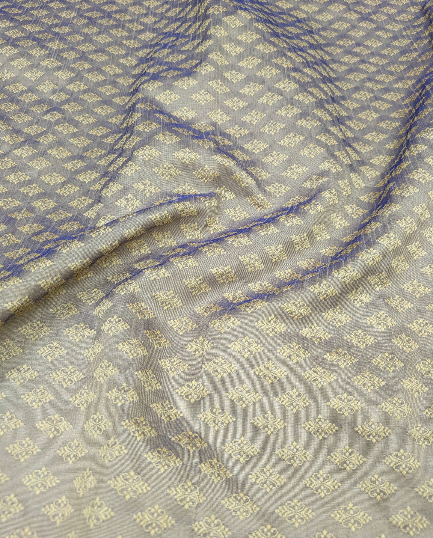 Indian Banarasi Brocade Fabric, Grayish Blue damask jacquard fabric, Wedding fabric, Historical fabric, Fabric by the yard/meter - NFAF174