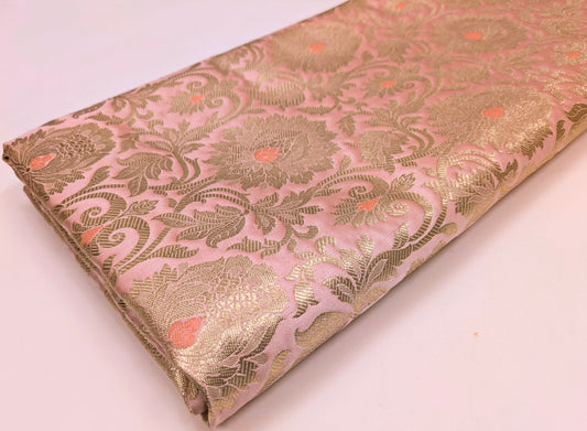 Peach and gold jacquard brocade fabric, Home décor fabric, Rayon silk brocade, Gothic fabric , Designer fabric, Lace brocade fabric - NFAF175