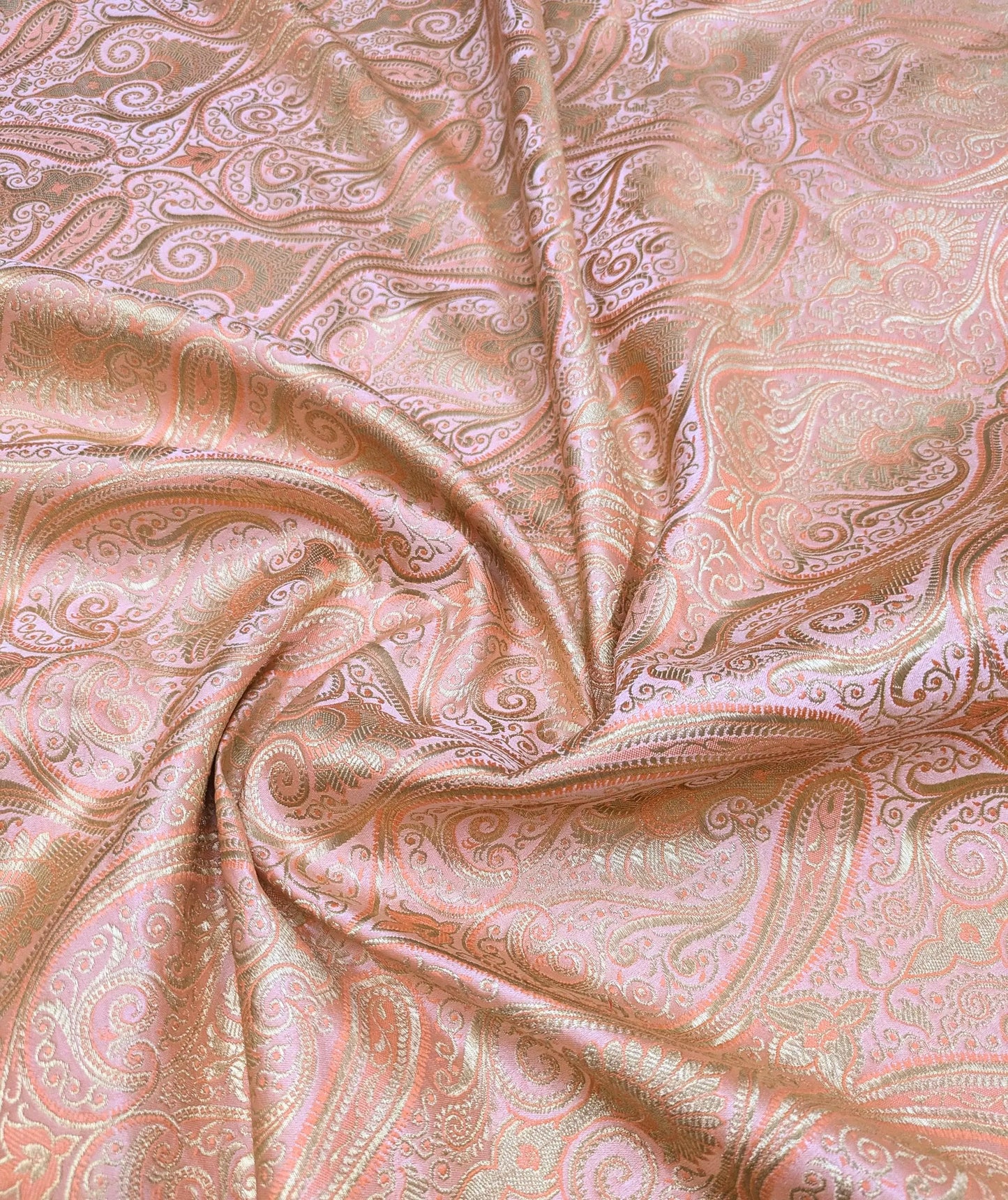 Banarasi Brocade fabric, Coral and Gold color Jacquard fabric, Paisley brocade, Wedding fabric, Gothic fabric, Gold fabric, Party fabric - NFAF18