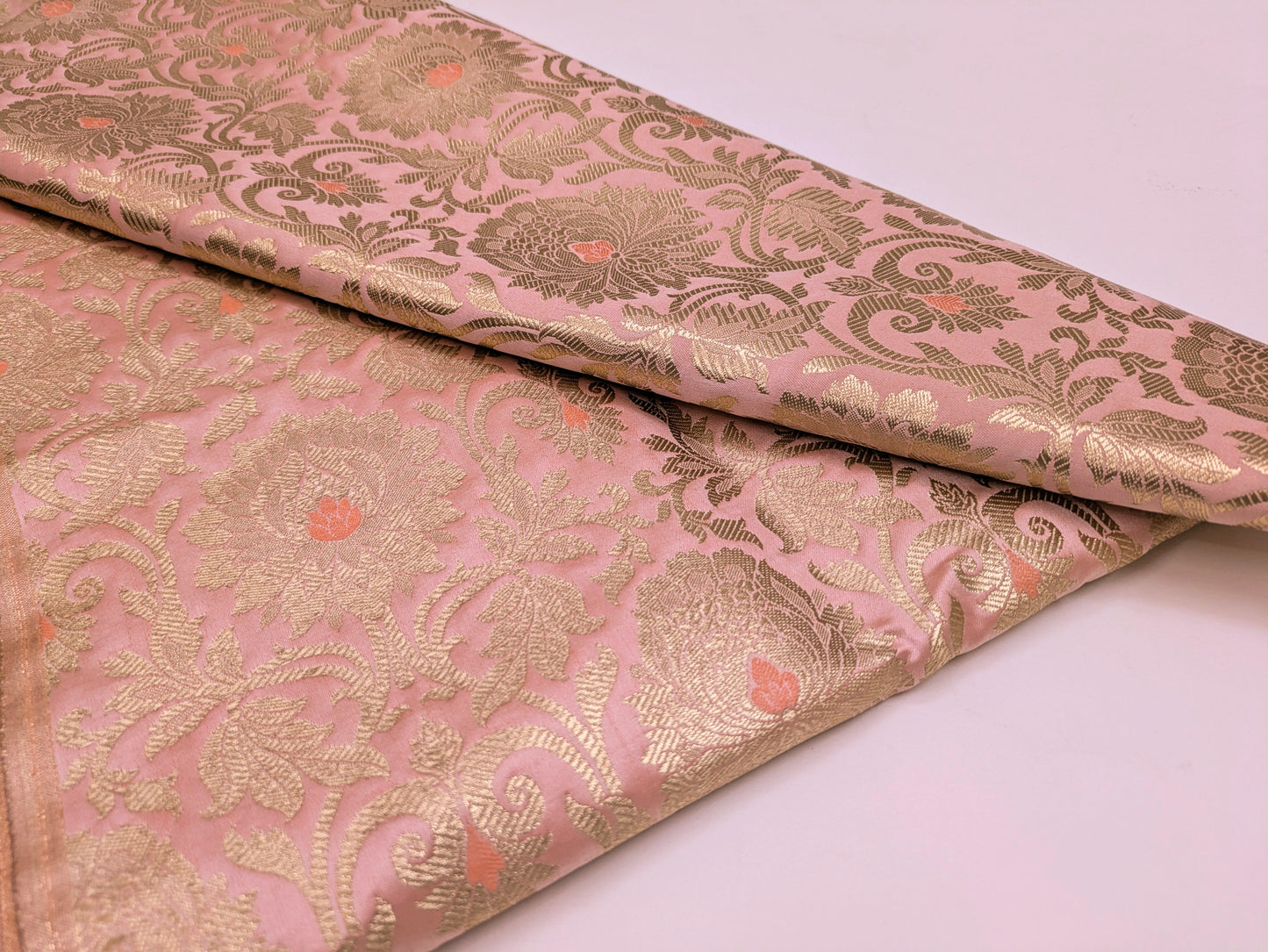 Peach and gold jacquard brocade fabric, Home décor fabric, Rayon silk brocade, Gothic fabric , Designer fabric, Lace brocade fabric - NFAF175