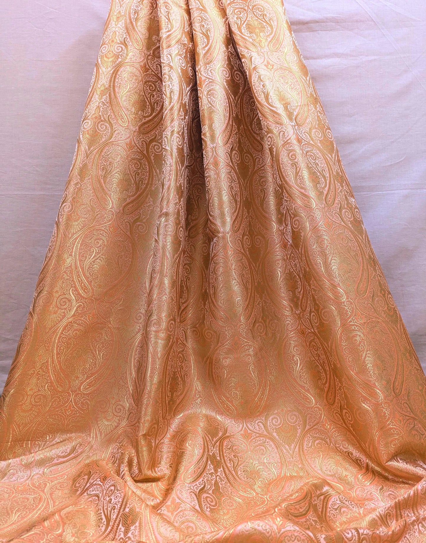 Banarasi Brocade fabric, Coral and Gold color Jacquard fabric, Paisley brocade, Wedding fabric, Gothic fabric, Gold fabric, Party fabric - NFAF18