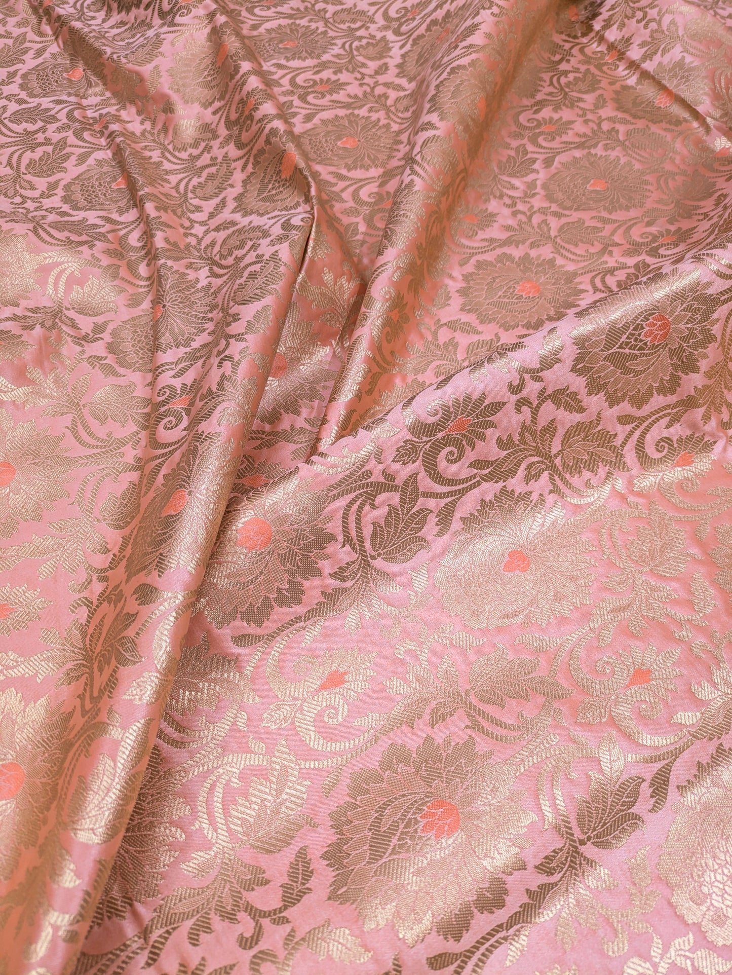 Peach and gold jacquard brocade fabric, Home décor fabric, Rayon silk brocade, Gothic fabric , Designer fabric, Lace brocade fabric - NFAF175