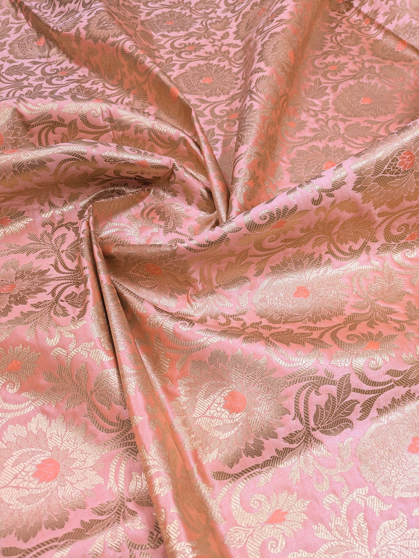 Peach and gold jacquard brocade fabric, Home décor fabric, Rayon silk brocade, Gothic fabric , Designer fabric, Lace brocade fabric - NFAF175