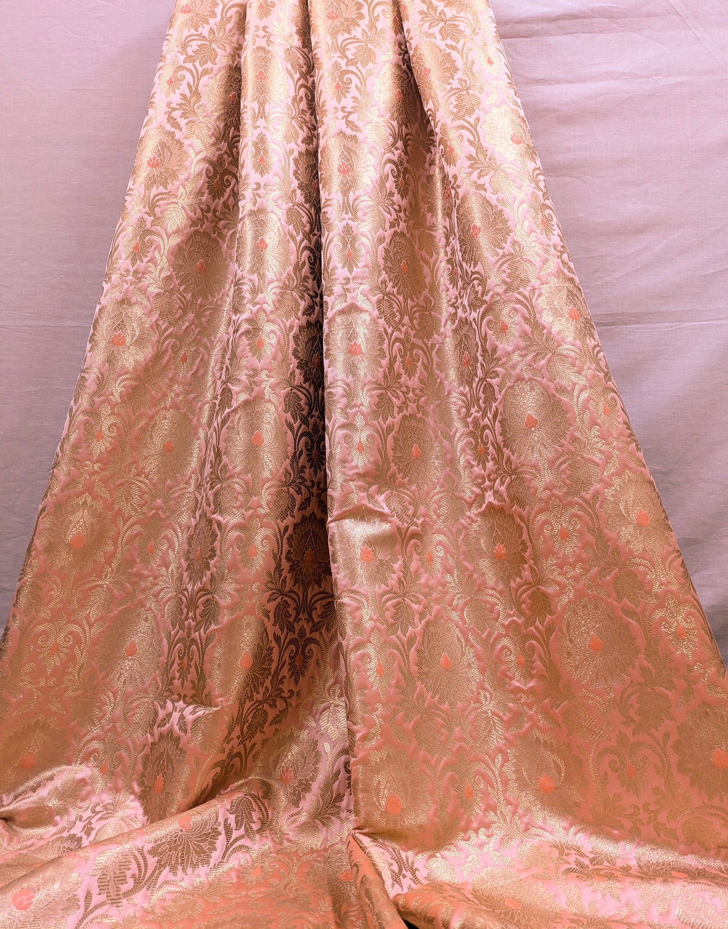 Peach and gold jacquard brocade fabric, Home décor fabric, Rayon silk brocade, Gothic fabric , Designer fabric, Lace brocade fabric - NFAF175