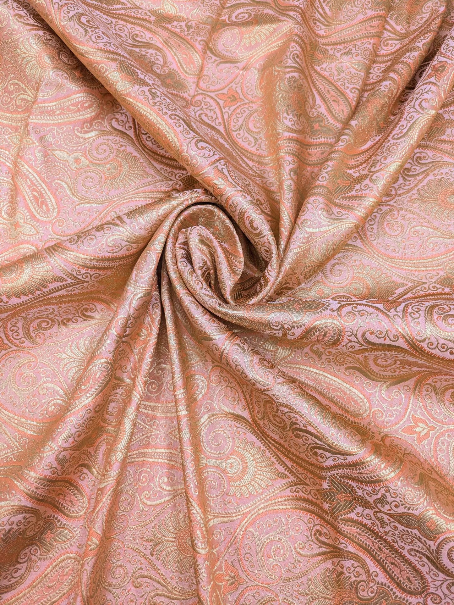 Banarasi Brocade fabric, Coral and Gold color Jacquard fabric, Paisley brocade, Wedding fabric, Gothic fabric, Gold fabric, Party fabric - NFAF18