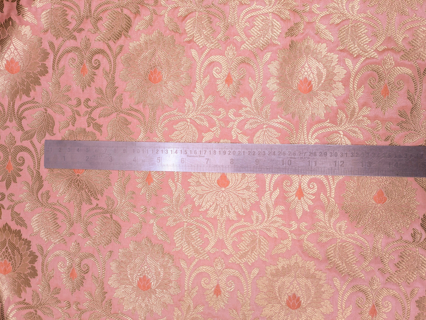 Peach and gold jacquard brocade fabric, Home décor fabric, Rayon silk brocade, Gothic fabric , Designer fabric, Lace brocade fabric - NFAF175