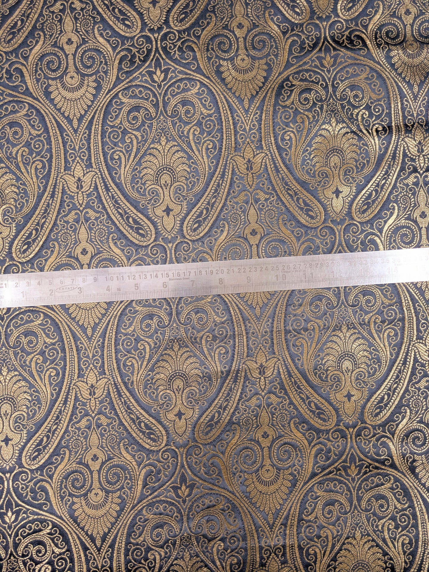 Indian Brocade Fabric, Gray gold damask jacquard brocade fabric, Wedding inspiration, Medieval fabric, Paisley brocade, Historical fabric - NFAF180