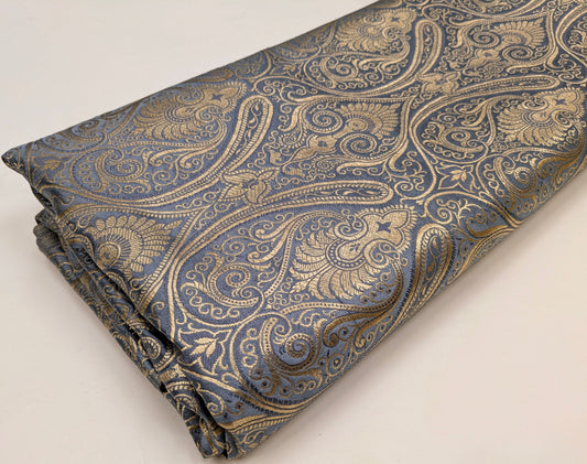 Indian Brocade Fabric, Gray gold damask jacquard brocade fabric, Wedding inspiration, Medieval fabric, Paisley brocade, Historical fabric - NFAF180