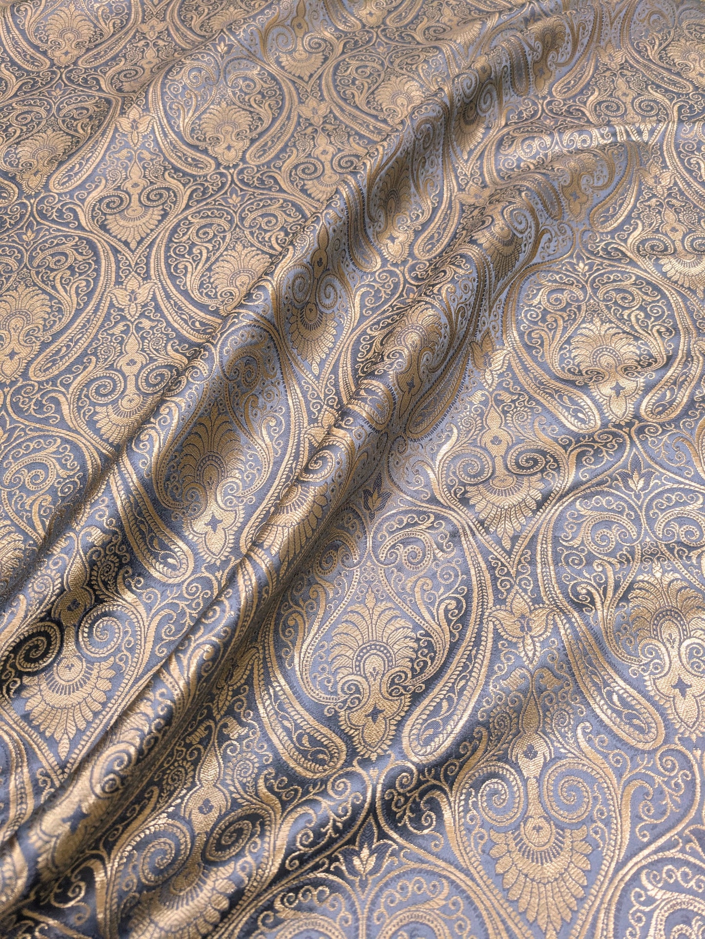 Indian Brocade Fabric, Gray gold damask jacquard brocade fabric, Wedding inspiration, Medieval fabric, Paisley brocade, Historical fabric - NFAF180