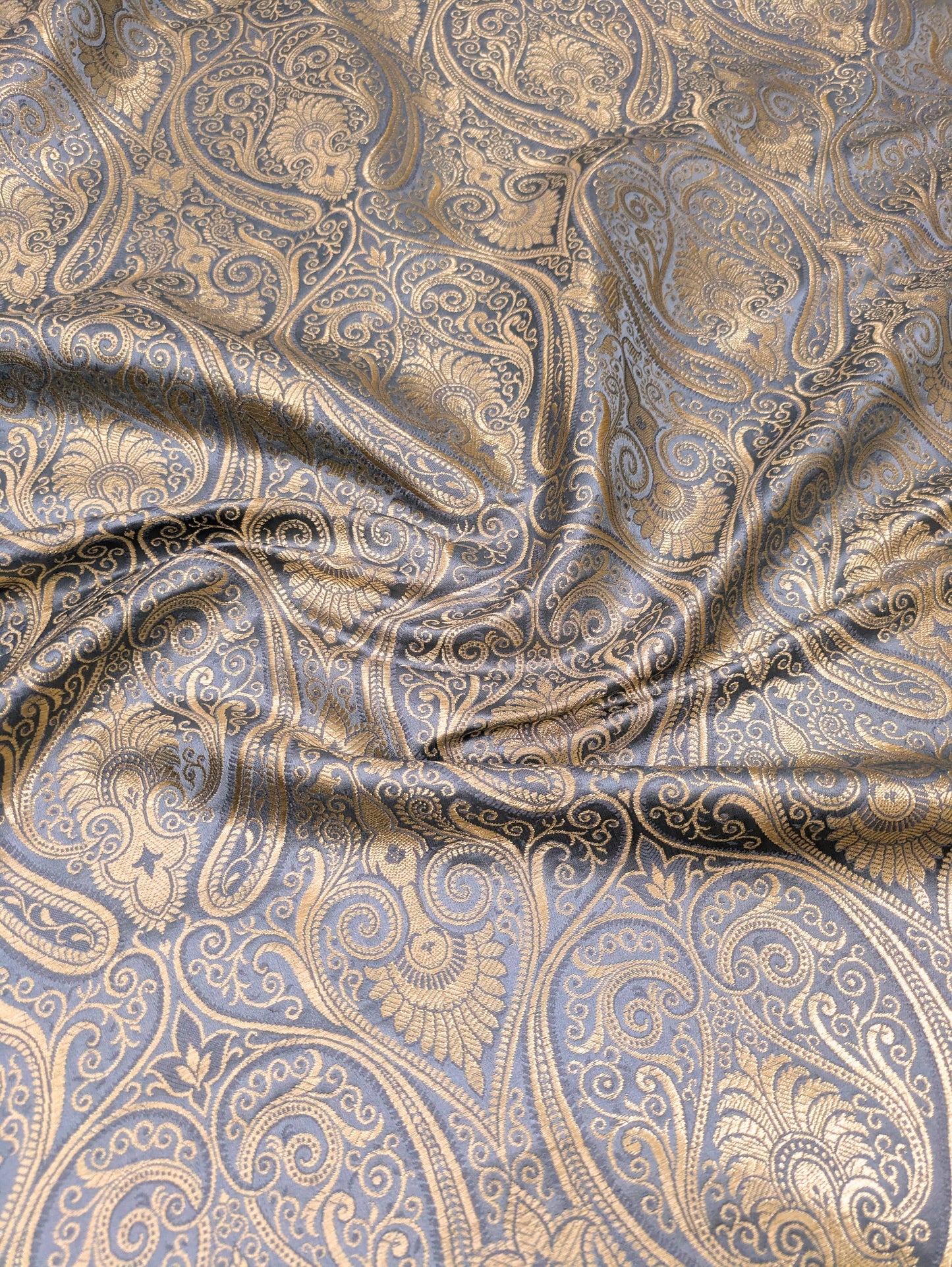 Indian Brocade Fabric, Gray gold damask jacquard brocade fabric, Wedding inspiration, Medieval fabric, Paisley brocade, Historical fabric - NFAF180