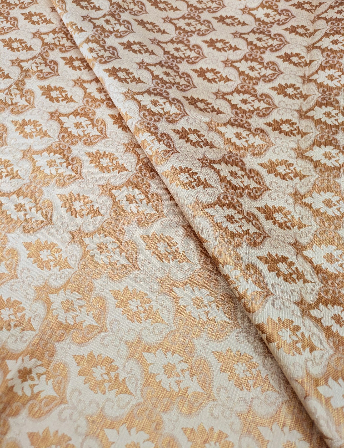 Banarasi Brocade Fabric, Beige Gold Jacquard fabric, Rayon silk brocade, Medieval fabric, Designer fabric, Gold fabric - NFAF193