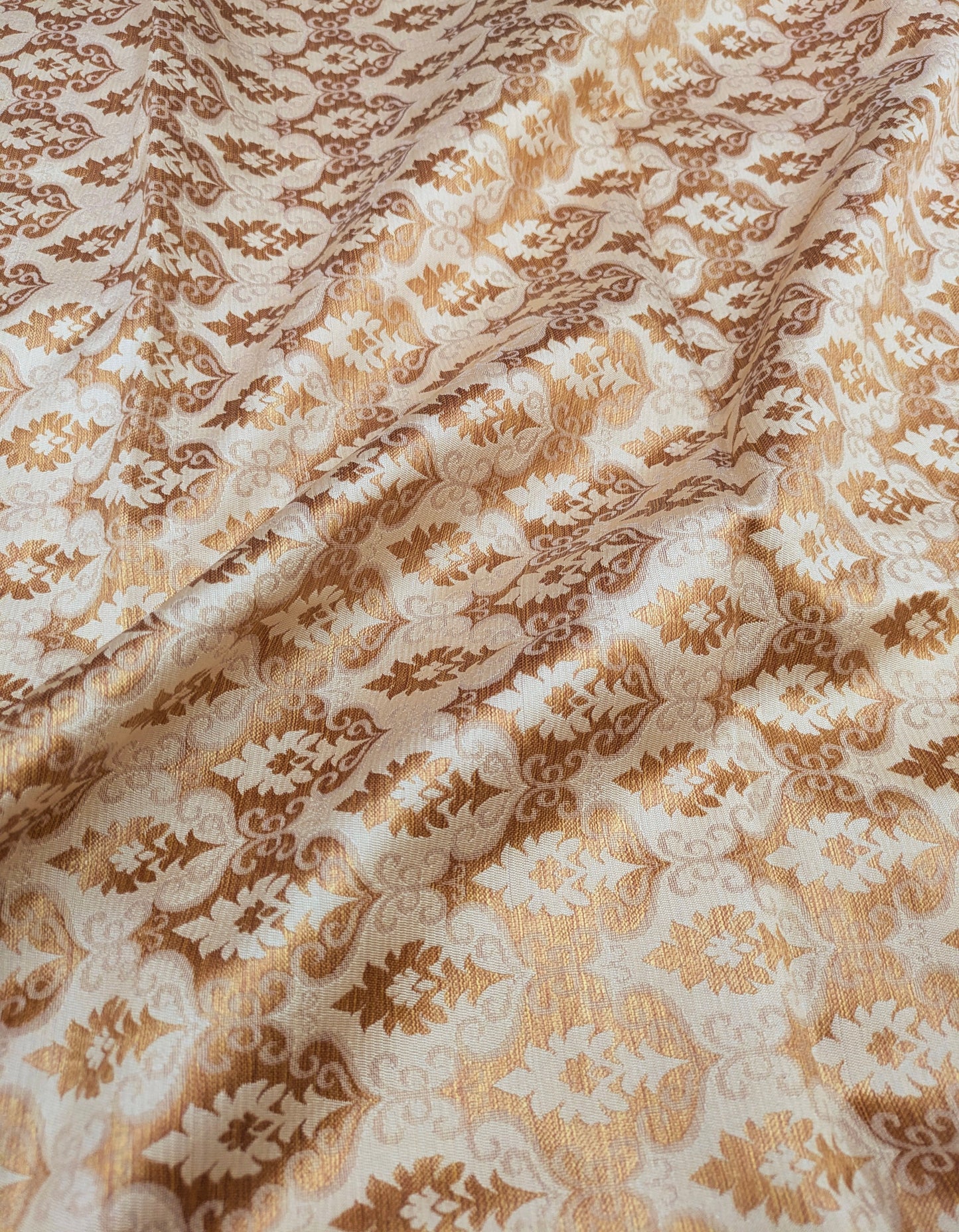 Banarasi Brocade Fabric, Beige Gold Jacquard fabric, Rayon silk brocade, Medieval fabric, Designer fabric, Gold fabric - NFAF193