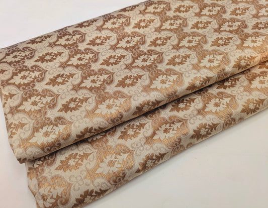 Banarasi Brocade Fabric, Beige Gold Jacquard fabric, Rayon silk brocade, Medieval fabric, Designer fabric, Gold fabric - NFAF193