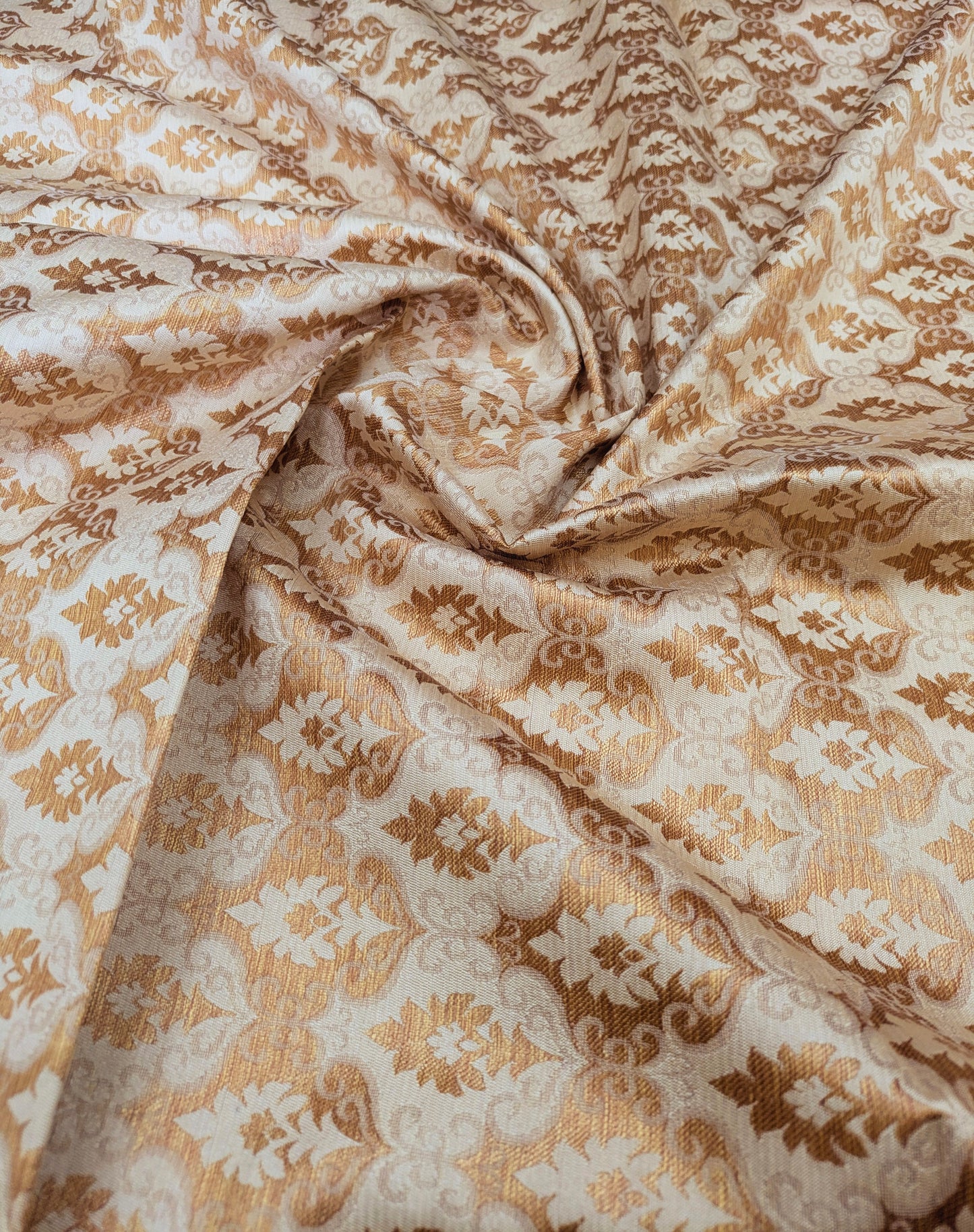 Banarasi Brocade Fabric, Beige Gold Jacquard fabric, Rayon silk brocade, Medieval fabric, Designer fabric, Gold fabric - NFAF193