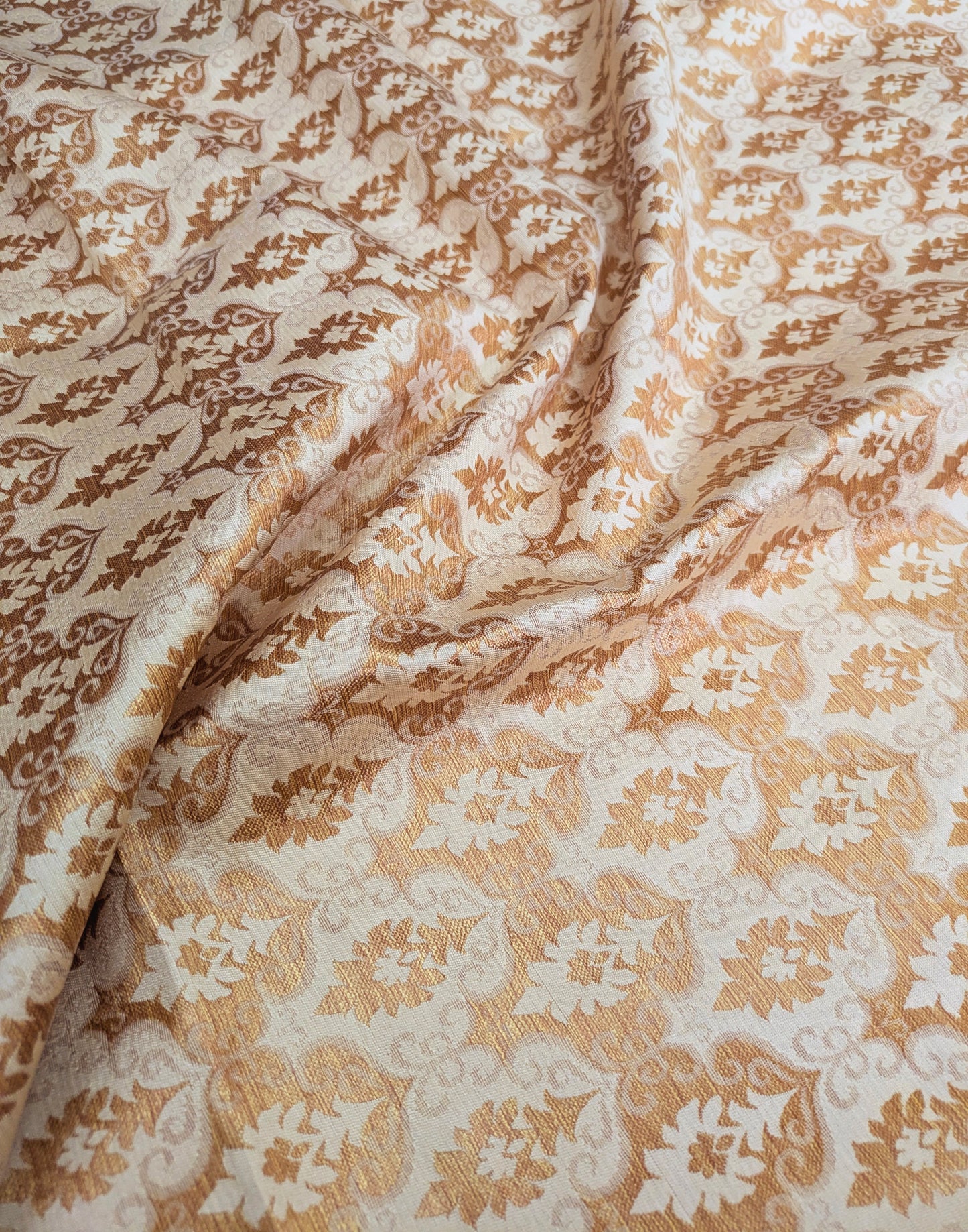 Banarasi Brocade Fabric, Beige Gold Jacquard fabric, Rayon silk brocade, Medieval fabric, Designer fabric, Gold fabric - NFAF193