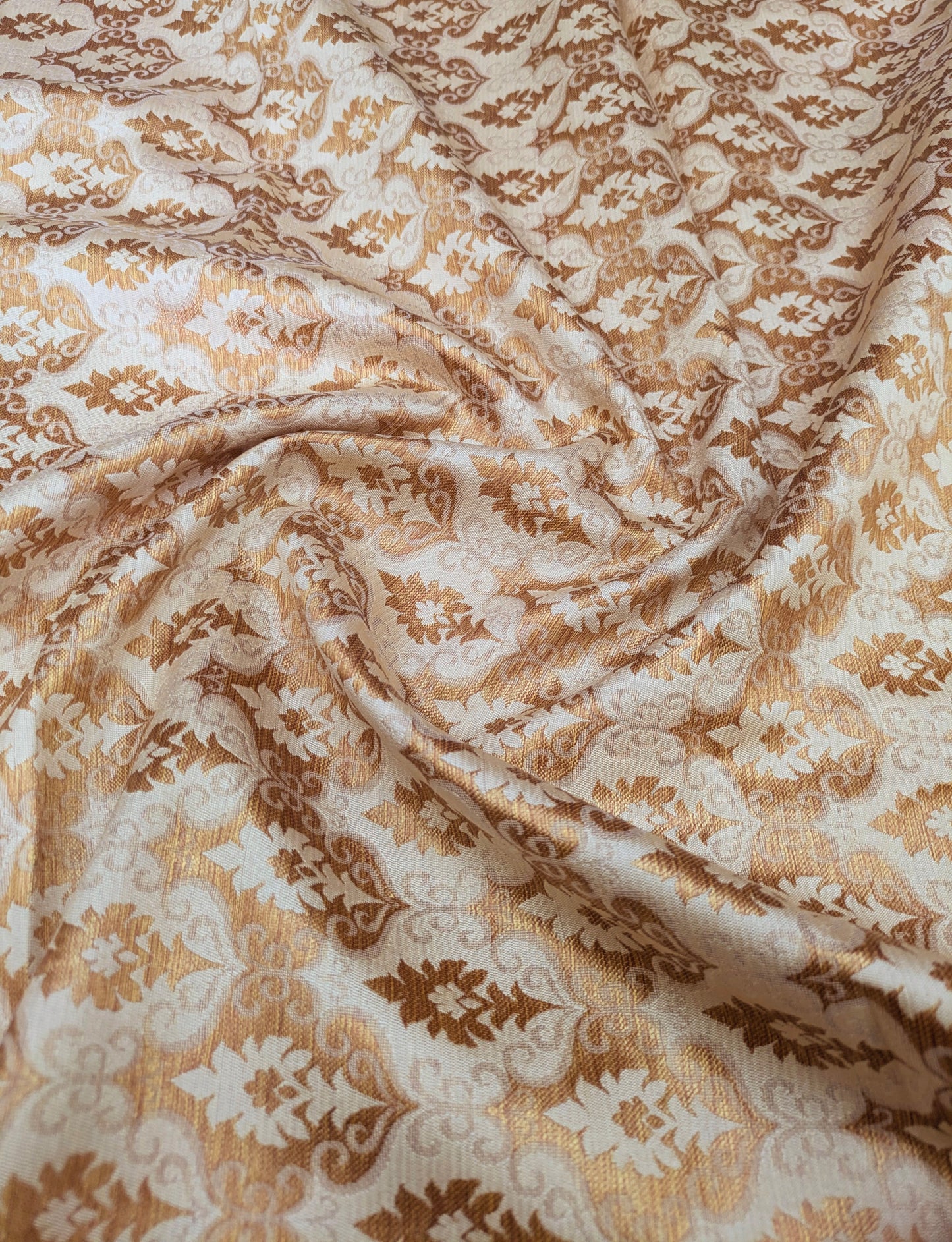 Banarasi Brocade Fabric, Beige Gold Jacquard fabric, Rayon silk brocade, Medieval fabric, Designer fabric, Gold fabric - NFAF193