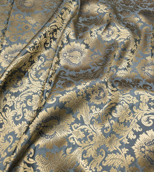 Gray Gold Brocade fabric by the yard Jacquard fabric Damask Wedding bridal fabric Indian Brocade Satin Silk brocade Home Decor Fabric