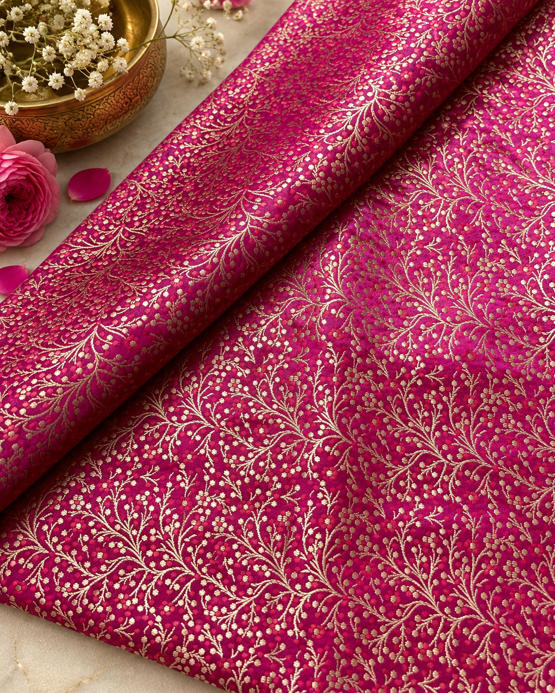 Brocade fabric Jacquard damask fabric Pink Gold brocade Wedding bridal Dress Designer fabric Silk Brocade Home Furnishing Fabric By the Yard NFAF197
