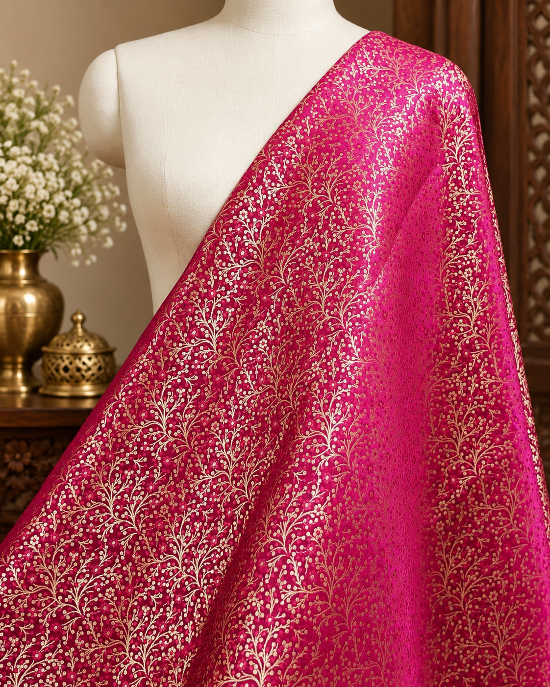 Brocade fabric Jacquard damask fabric Pink Gold brocade Wedding bridal Dress Designer fabric Silk Brocade Home Furnishing Fabric By the Yard NFAF197