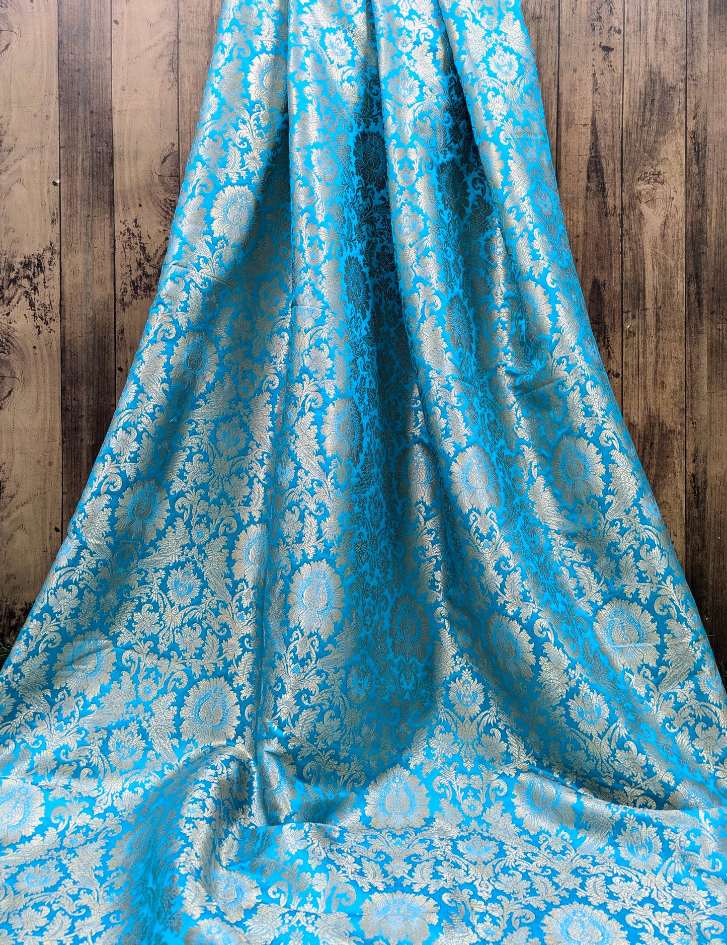 Banarasi Brocade fabric, Blue gold Jacquard fabric, Floral brocade, Wedding inspiration, Historical fabric, Renaissance fabric, Fashion fabric - NFAF198