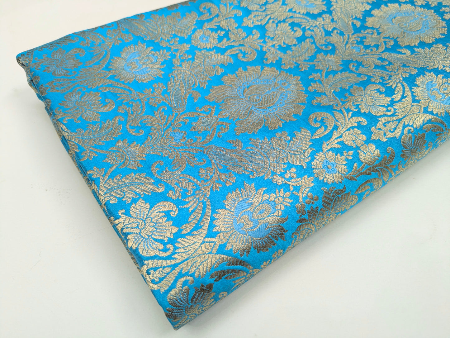 Banarasi Brocade fabric, Blue gold Jacquard fabric, Floral brocade, Wedding inspiration, Historical fabric, Renaissance fabric, Fashion fabric - NFAF198