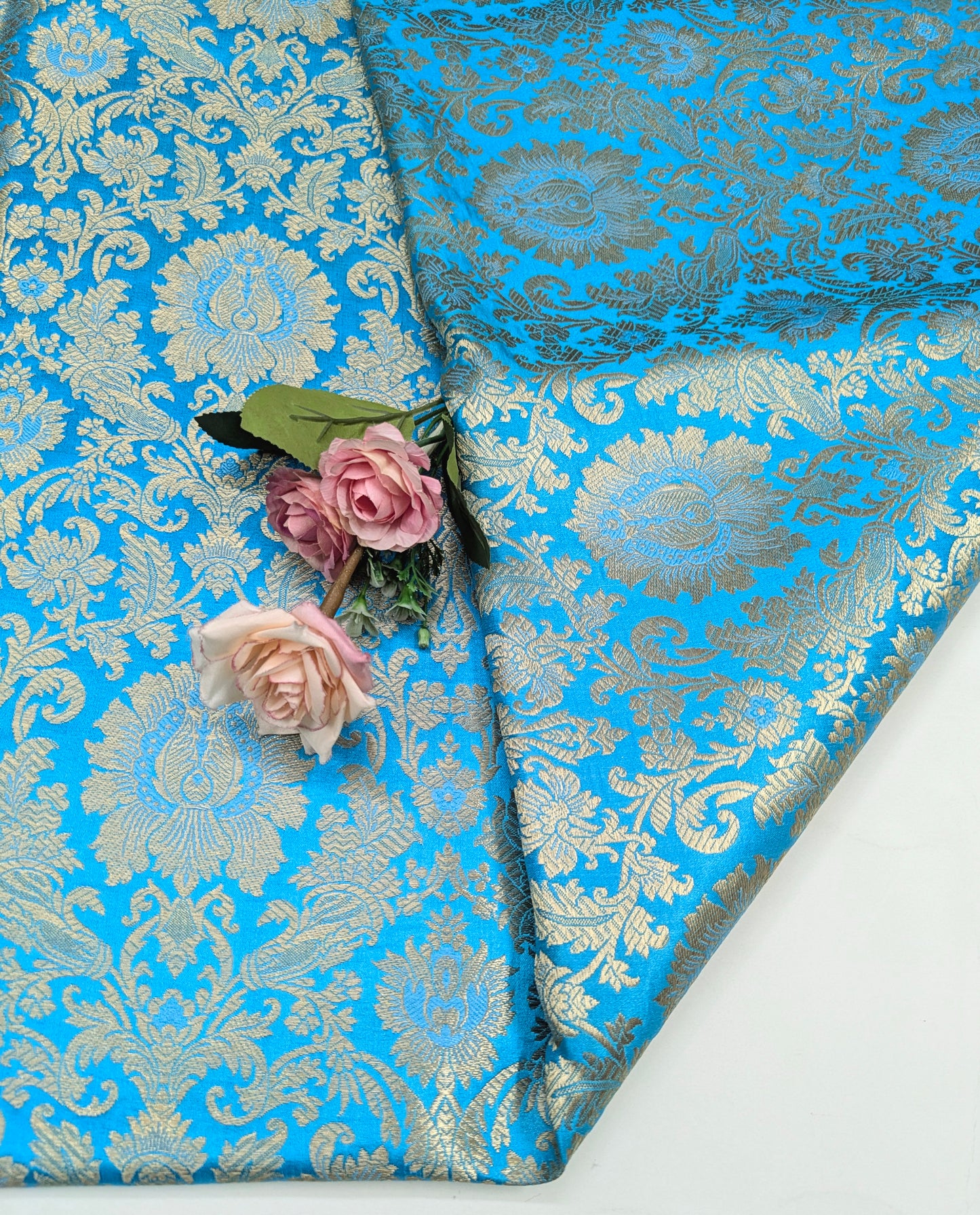 Banarasi Brocade fabric, Blue gold Jacquard fabric, Floral brocade, Wedding inspiration, Historical fabric, Renaissance fabric, Fashion fabric - NFAF198