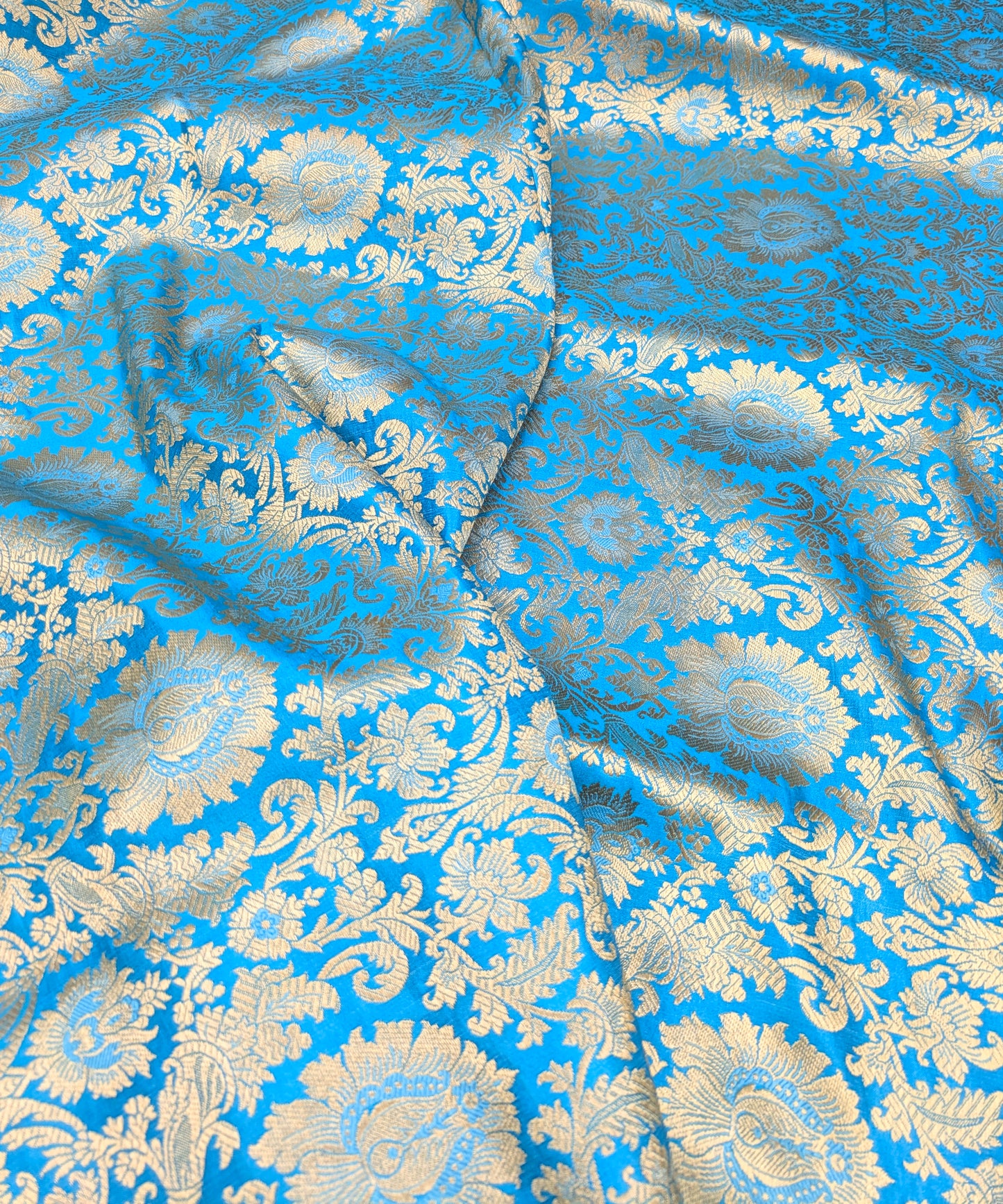 Banarasi Brocade fabric, Blue gold Jacquard fabric, Floral brocade, Wedding inspiration, Historical fabric, Renaissance fabric, Fashion fabric - NFAF198