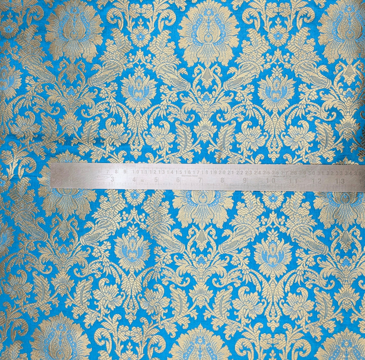Banarasi Brocade fabric, Blue gold Jacquard fabric, Floral brocade, Wedding inspiration, Historical fabric, Renaissance fabric, Fashion fabric - NFAF198