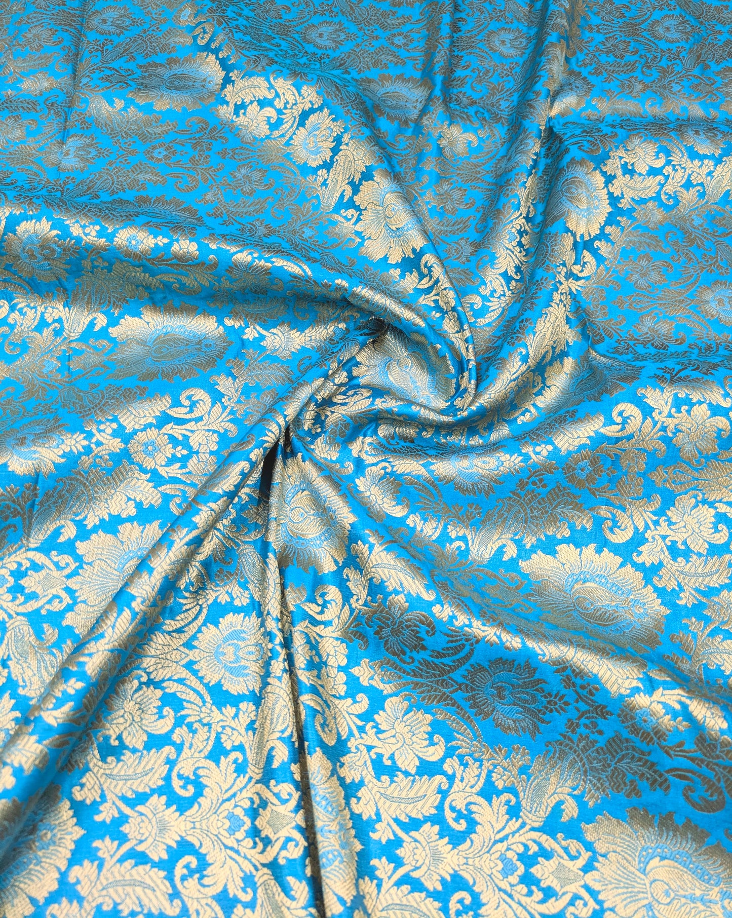 Banarasi Brocade fabric, Blue gold Jacquard fabric, Floral brocade, Wedding inspiration, Historical fabric, Renaissance fabric, Fashion fabric - NFAF198