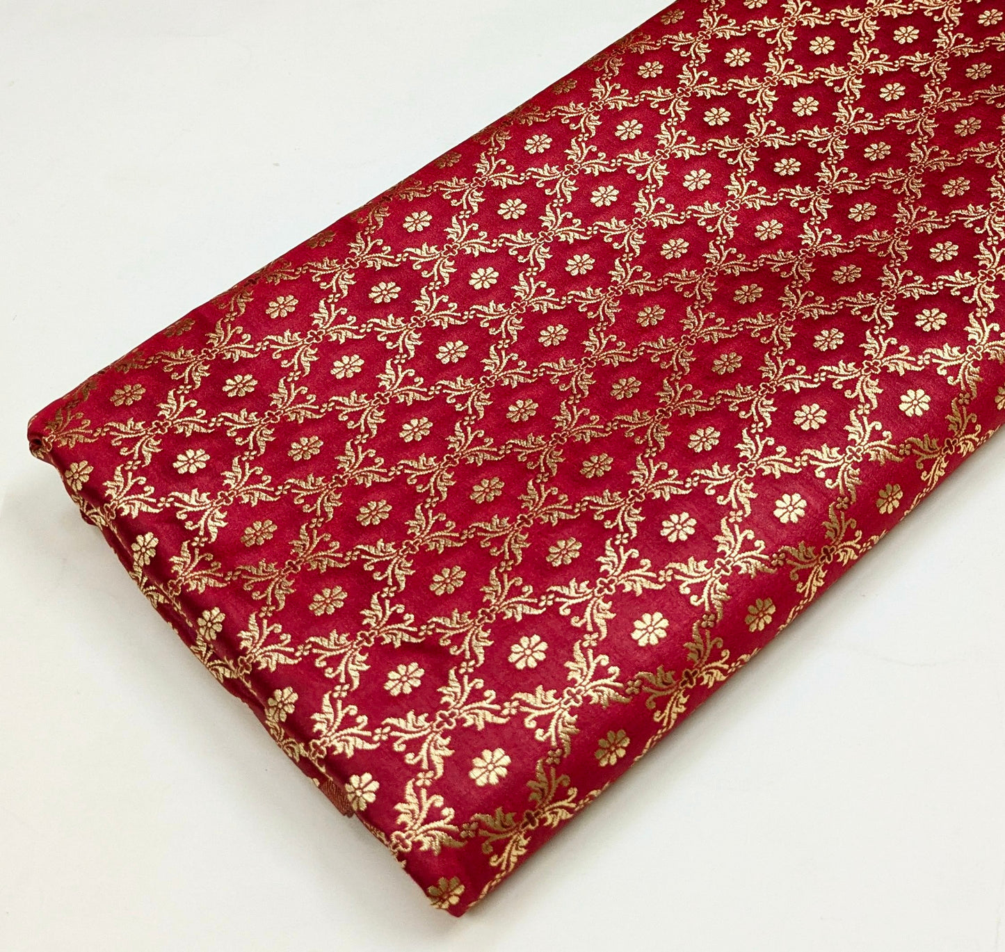 Indian Banarasi Brocade Fabric, Red Gold Rayon silk brocade, Home décor fabric, Floral brocade, Lace brocade, Designer fabric - NFAF199