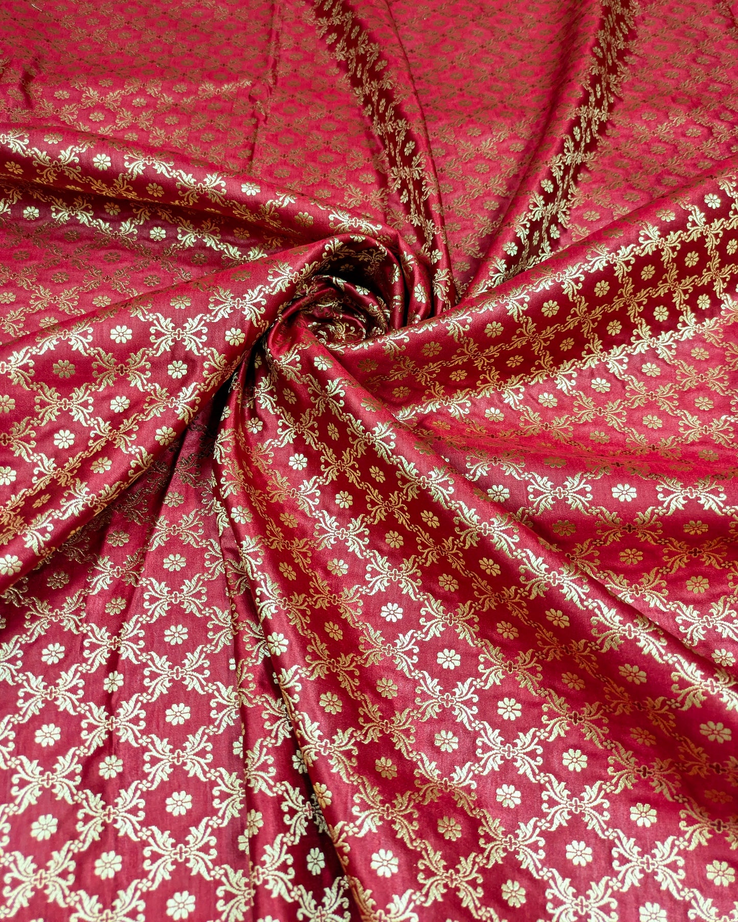 Indian Banarasi Brocade Fabric, Red Gold Rayon silk brocade, Home décor fabric, Floral brocade, Lace brocade, Designer fabric - NFAF199