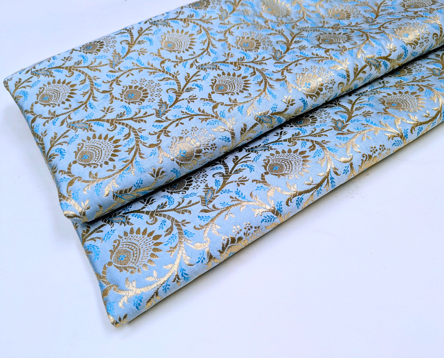Brocade fabric Jacquard Damask Luxury Wedding Bridal fabric Blue Gold Brocade Lehenga Indian Home decor Fabric by the yard meter NFAF19