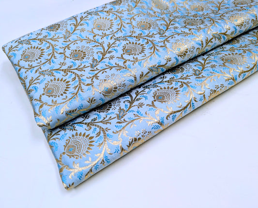 Brocade fabric Jacquard Damask Luxury Wedding Bridal fabric Blue Gold Brocade Lehenga Indian Home decor Fabric by the yard meter NFAF19