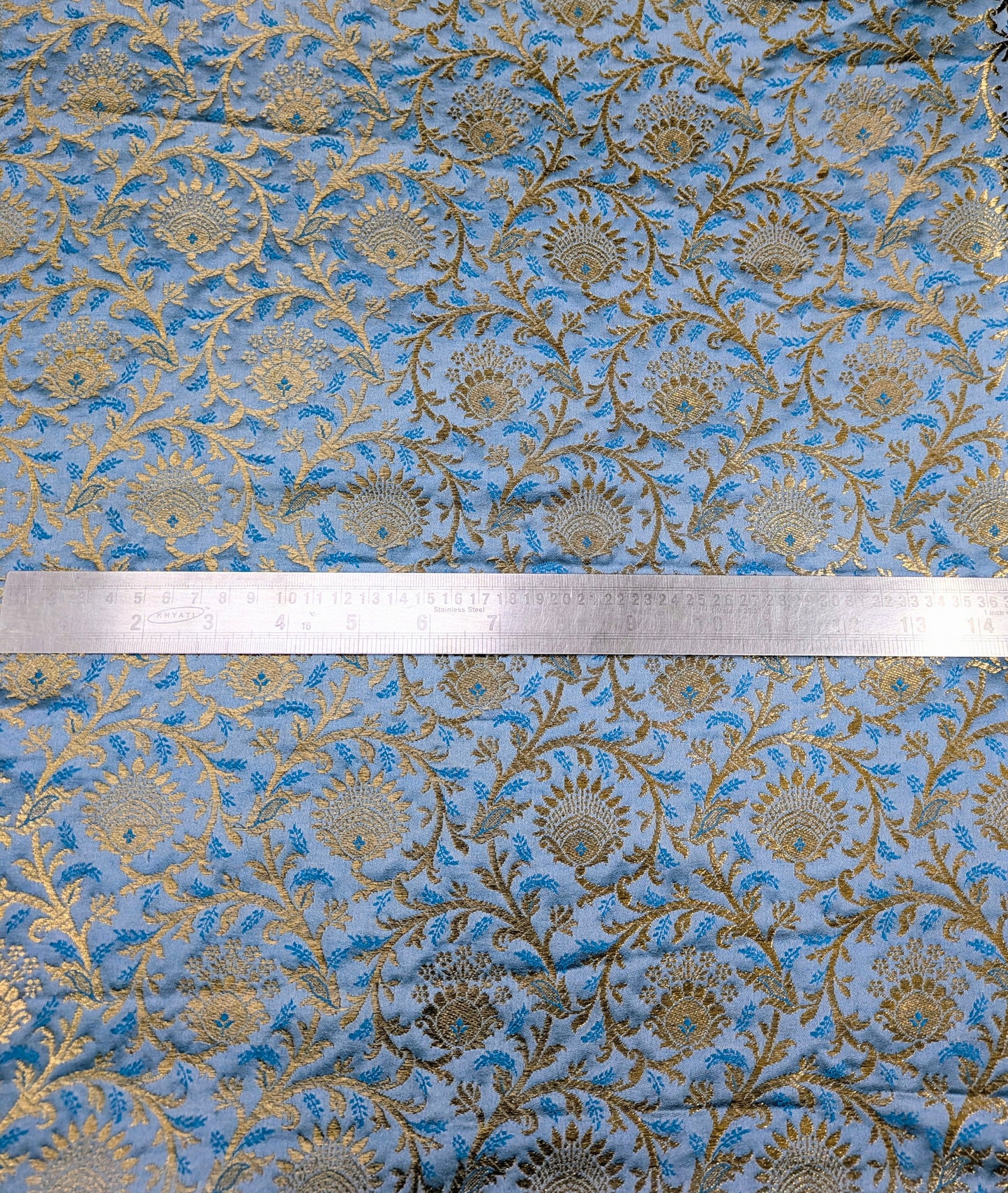 Brocade fabric Jacquard Damask Luxury Wedding Bridal fabric Blue Gold Brocade Lehenga Indian Home decor Fabric by the yard meter NFAF19