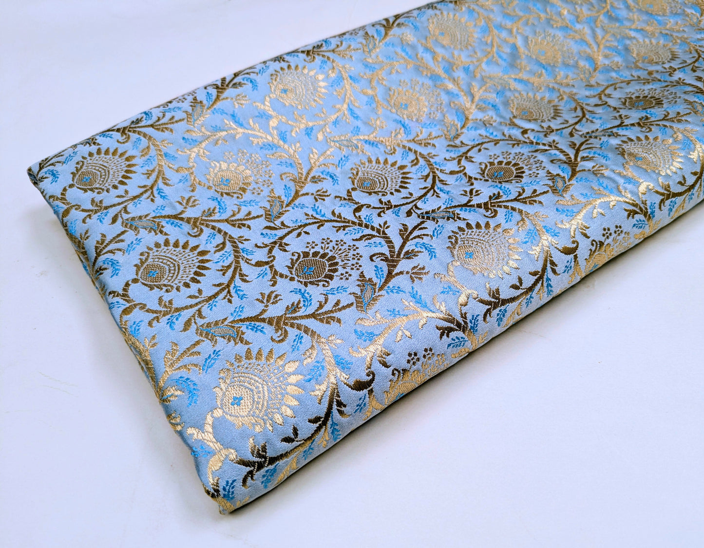 Brocade fabric Jacquard Damask Luxury Wedding Bridal fabric Blue Gold Brocade Lehenga Indian Home decor Fabric by the yard meter NFAF19