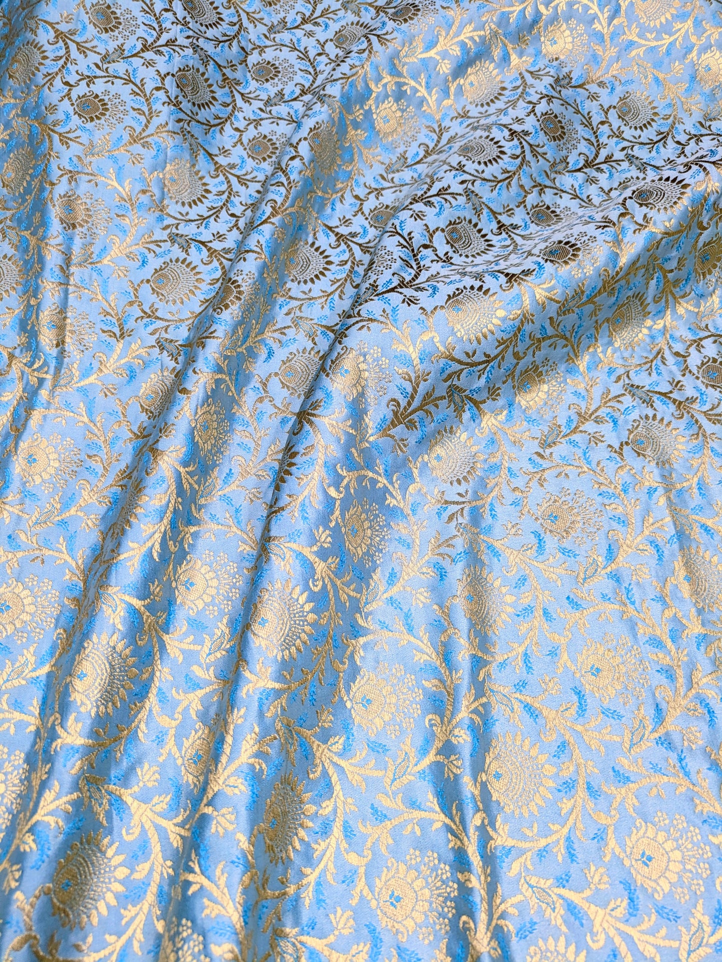 Brocade fabric Jacquard Damask Luxury Wedding Bridal fabric Blue Gold Brocade Lehenga Indian Home decor Fabric by the yard meter NFAF19