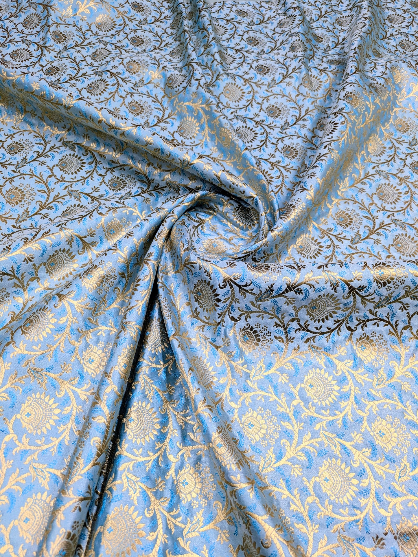 Brocade fabric Jacquard Damask Luxury Wedding Bridal fabric Blue Gold Brocade Lehenga Indian Home decor Fabric by the yard meter NFAF19