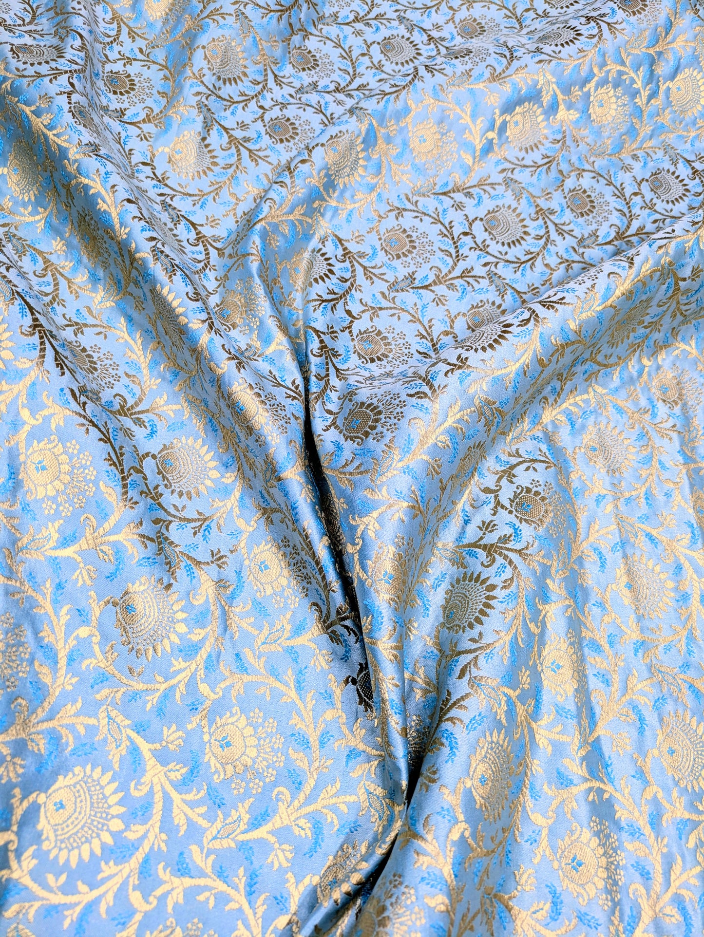 Brocade fabric Jacquard Damask Luxury Wedding Bridal fabric Blue Gold Brocade Lehenga Indian Home decor Fabric by the yard meter NFAF19
