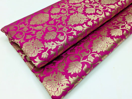 Indian banarasi brocade fabric, Pink gold rayon silk brocade, Wedding dress, Flower brocade, Gold fabric, Lace brocade, Party fabric - NFAF205