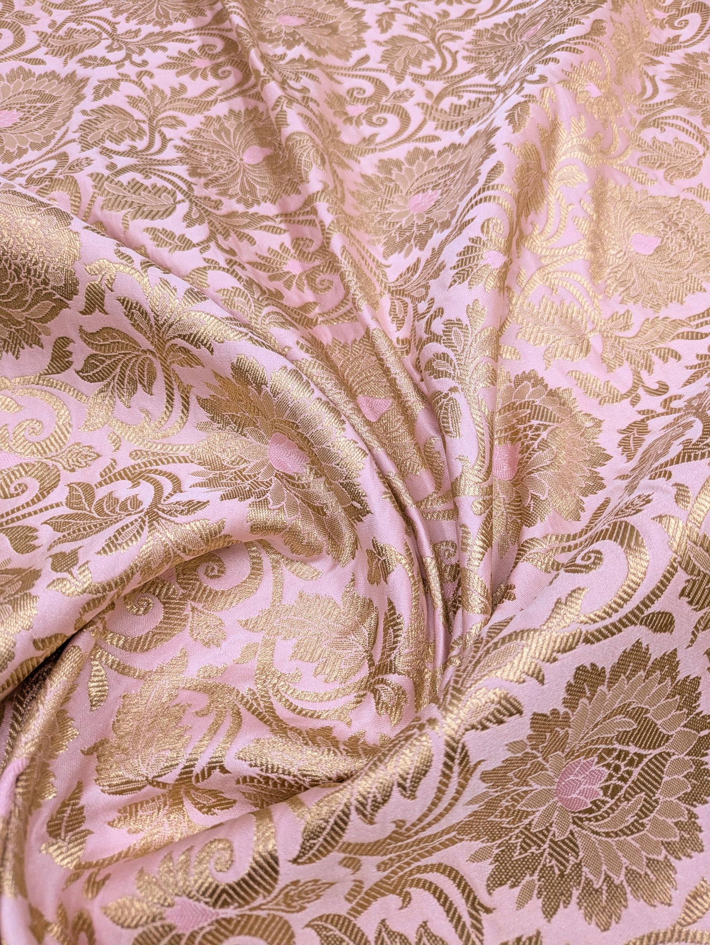 Banarasi Brocade Fabric, Pink gold designer fabric, Rayon silk brocade, Damask jacquard brocade, Floral brocade, Brocade Satin - NFAF20