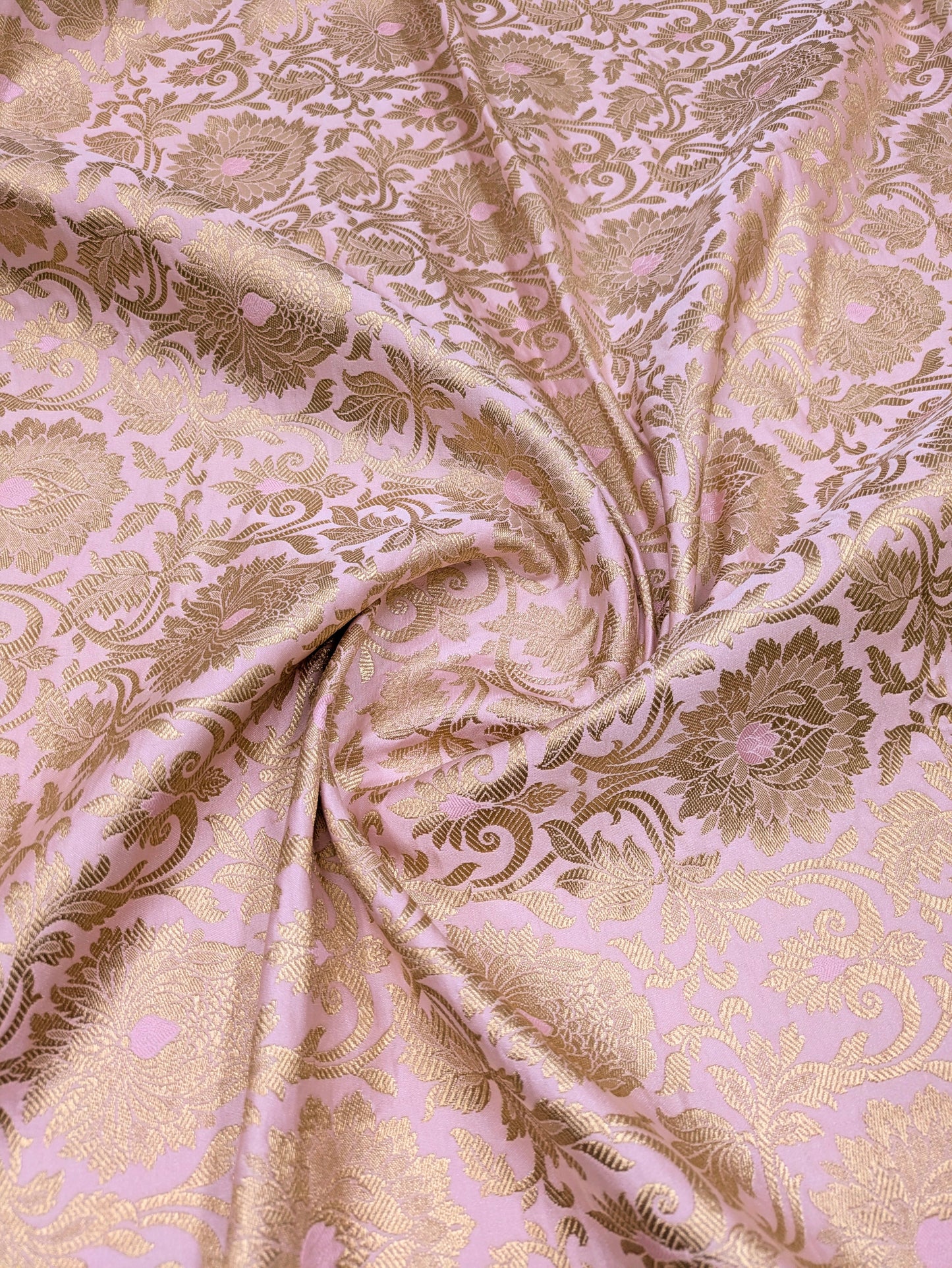 Banarasi Brocade Fabric, Pink gold designer fabric, Rayon silk brocade, Damask jacquard brocade, Floral brocade, Brocade Satin - NFAF20
