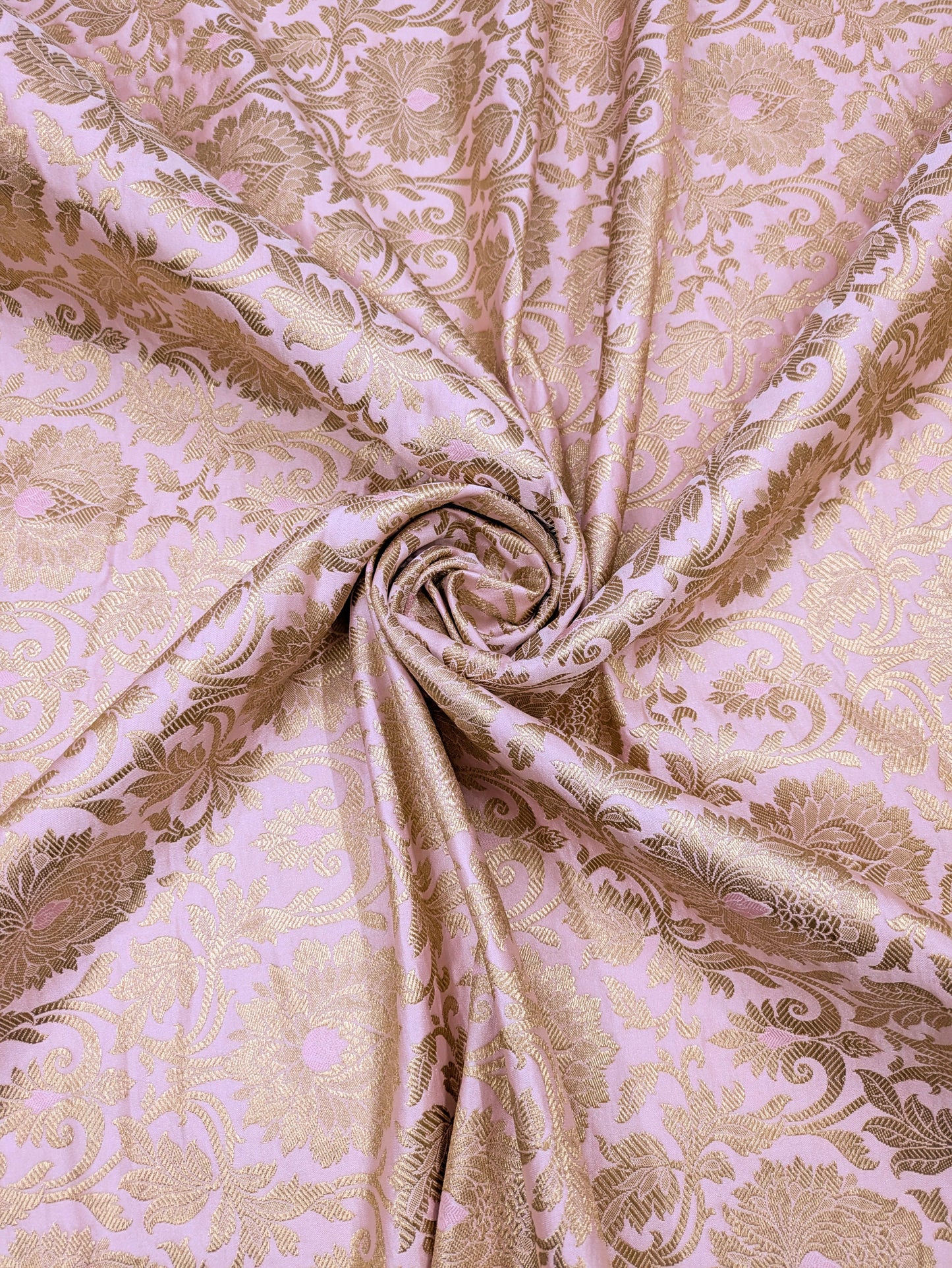 Banarasi Brocade Fabric, Pink gold designer fabric, Rayon silk brocade, Damask jacquard brocade, Floral brocade, Brocade Satin - NFAF20